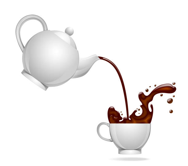 istock White round ceramic teapot or coffee pot floating in the air pours with splashes brown hot chocolate or coffee into a cup isolated on white 1990633830