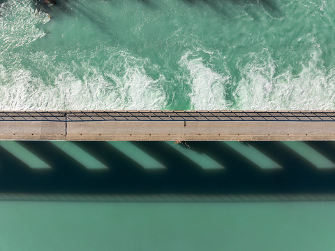 Bridge over the river in Manavgat Antalya, Türkiye. Taken via drone.