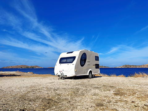 Camper trailer on the seaside Izmir, Aegean Turkey