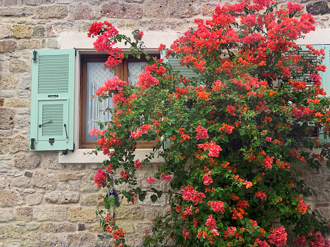 Architectural detail from old stone house in small town Foca, Izmir, Aegean Turkey