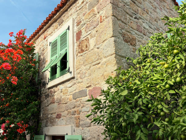 Architectural detail from old stone house in small town Foca, Izmir, Aegean Turkey