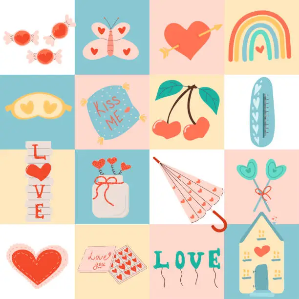 Vector illustration of Seamless patterns for Valentine's day, romantic elements.