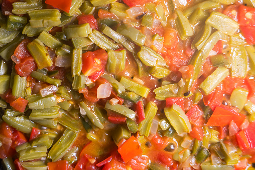A Nopales with onion, tomato and chili, traditional Mexican food, with space for text
