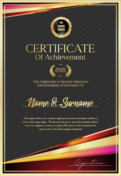 certificate with golden seal and colorful design border - certificate stock certificate diploma frame点のイラスト素材／クリップアート素材／マンガ素材／アイコン素材