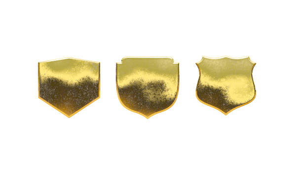 Shield symbol Gold icon set cut out isolated on white background