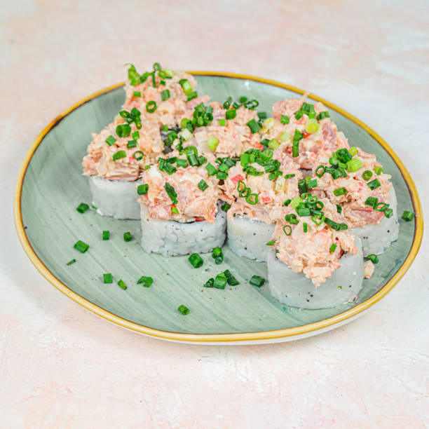 istock Plate of Sushi on White Table 1990746616