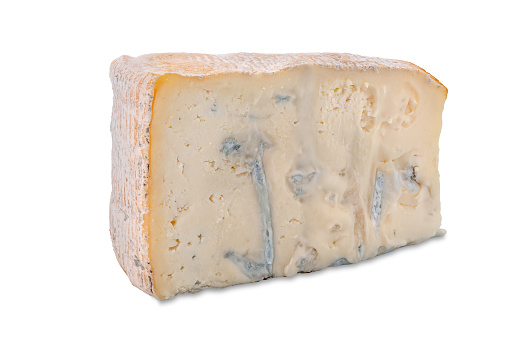 Gorgonzola blue cheese , slice of creamy and sweet italian cheese isolated on white with clipping path included