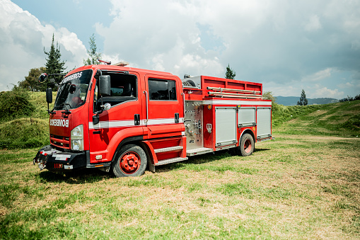 Side view of a fire engine outdoors