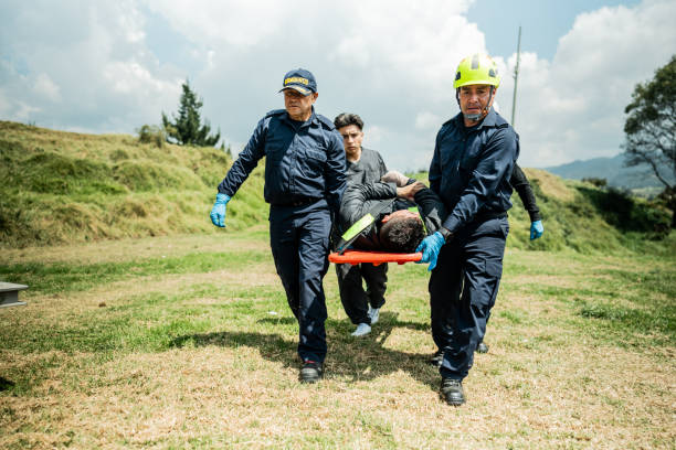 Paramedics carrying accident victim on a stretcher