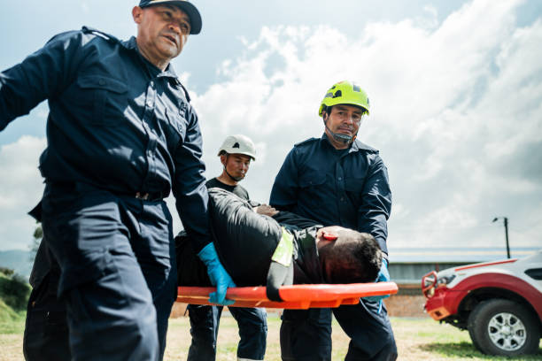 Paramedics carrying accident victim on a stretcher