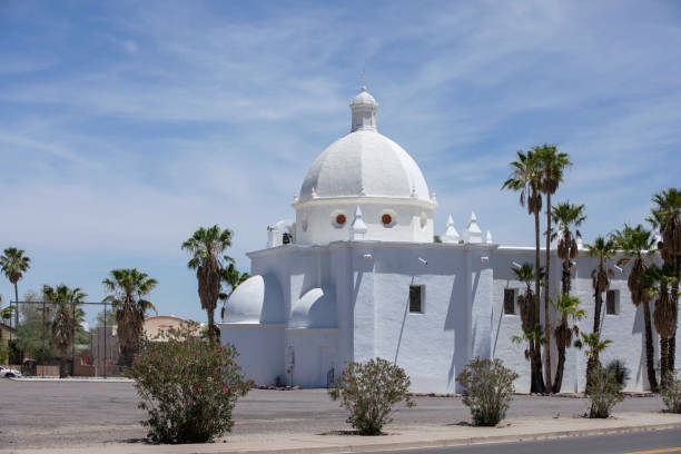 Daytime view of historic buildings in downtown Ajo, Arizona, USA.