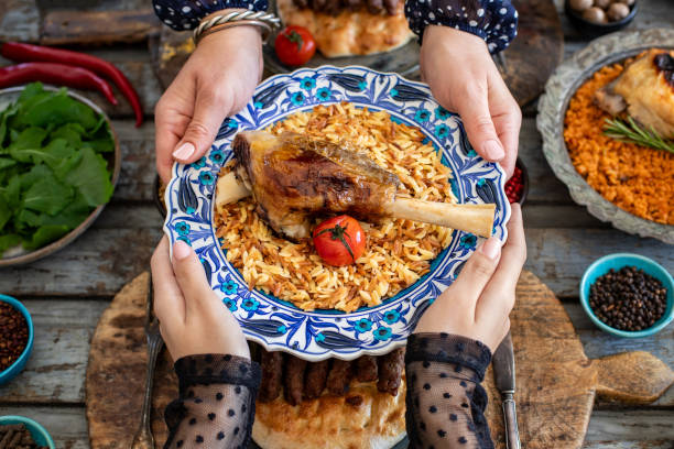 istock Lamb shank or kuzu incik on the plate with  orzo pilaf. 1990766549