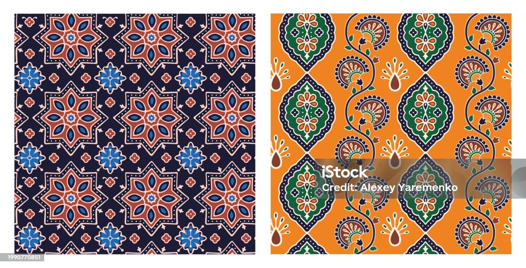 Ajarak Pattern Vector Set Of Seamless Patterns In Ajrakh Style Stock Illustration ...