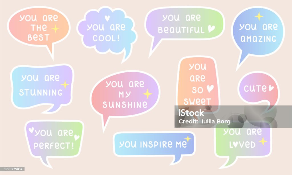 Best Compliments Sticker Simple Compliment Stickers Cute Speech Bubbles With Compliments Positive ...