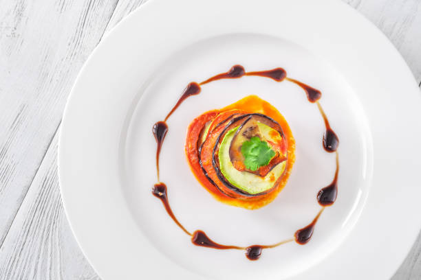 Ratatouille dish of stewed vegetables on the plate