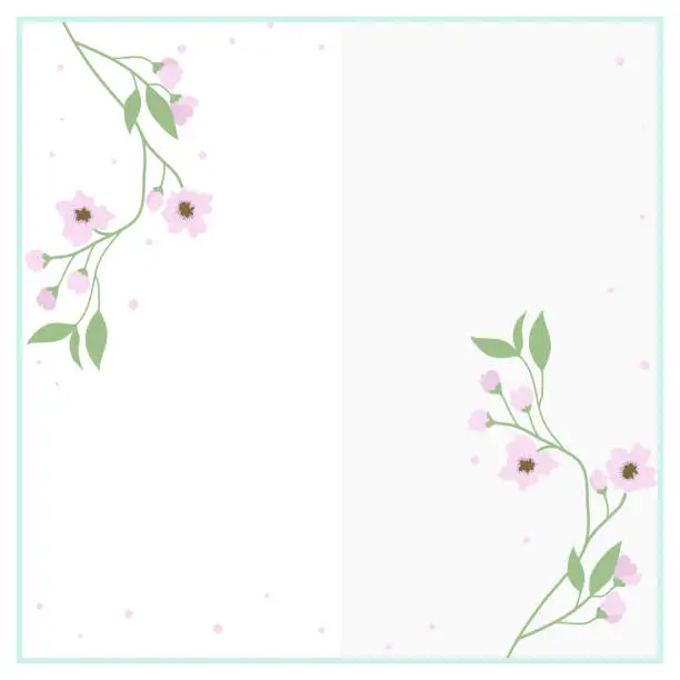 Vector illustration of Cute kawaii pastel floral frame border background