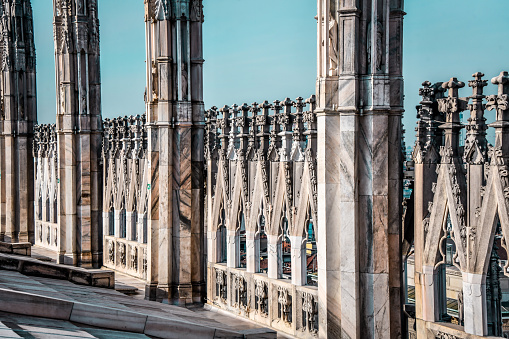 Abundance Of Ornamented Crosses On Duomo In Milan, Italy