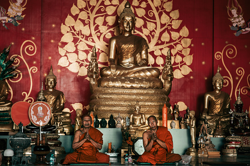 Phuket,Thailand-January ,23: monks praying at the temple of Big Buddha