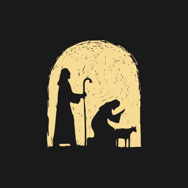 istock Hand drawn nativity scene. Shepherds come to worship the born Savior of the world. 1990832627