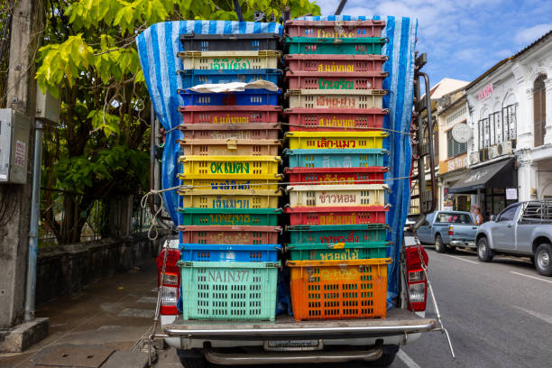 Phuket,Thailand-January ,26: stacked fruit crates on the truck