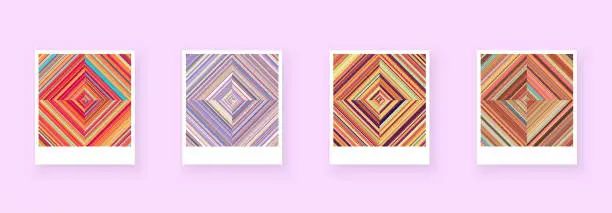 Vector illustration of Variants of paper card with square checkered striped geometric patterns.