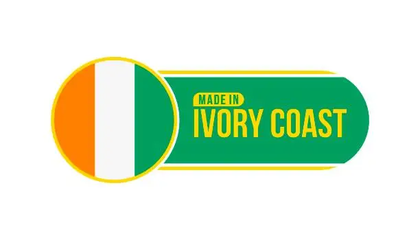 Vector illustration of Made in Ivory Coast. Product packaging label with Ivory Coast flag. Vector illustration