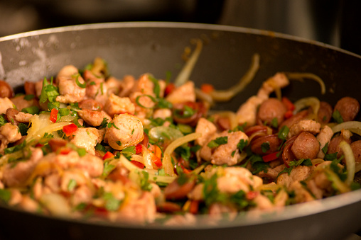 food being prepared in the pan