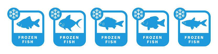 Sticker Frozen Fish Frozen Fish Vector Stickers For Seafood Packaging Stock Illustration ...