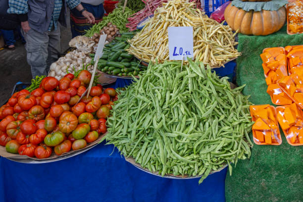 View of the famous veggies and fruit market in the center of Caldas da Rainha, Portugal
