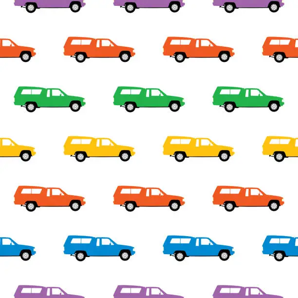 Vector illustration of Colorful Trucks Seamless Pattern