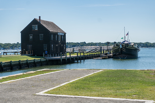Salem, USA - August 11, 2019:View of the Pedrick Store House, an ancient warehouse in Salem during a sunny day