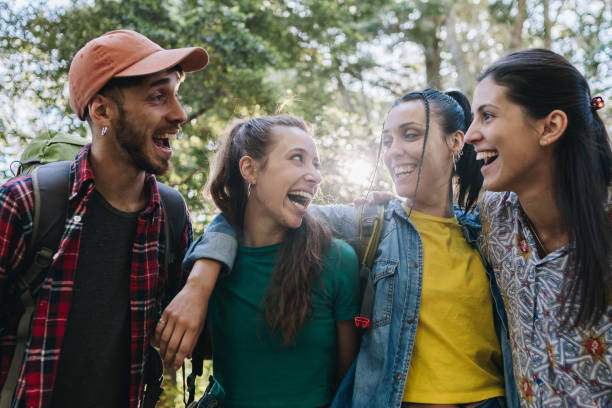 istock Friends having fun during hike in the forest 1990902523