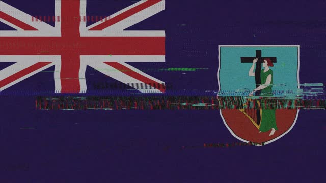 Flag of Montserrat Animation Grunge and Glitch, Bad TV Damage, Digital Cyber Security Digital  Animation Loopable Stock Video