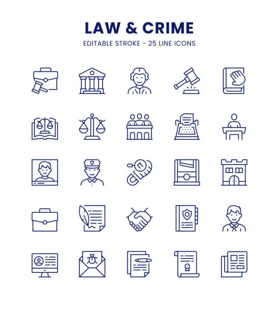 Vector illustration of Law and Crime Line Icon Set