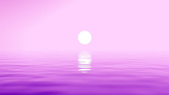 Surreal landscape, pink sunrise over the sea
