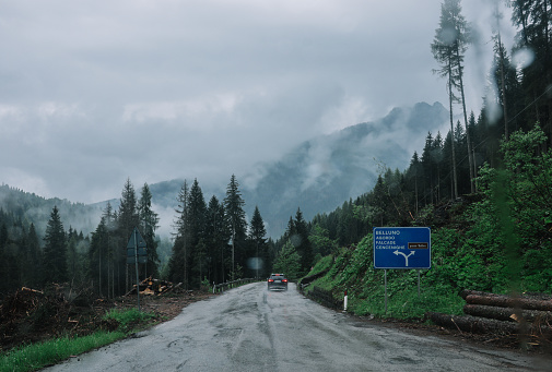 Winding roads in the Italian Alps, near Swiss border, at the Passo dello Stelvio.
