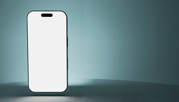 istock front view of the glossy screen of a three-dimensional phone of a rendered image with a green background. 1990952193