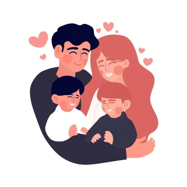 Vector illustration of Illustration of a male and female couple, husband and wife and their children type one