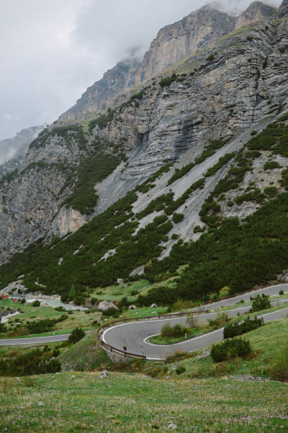 Winding roads in the Italian Alps, near Swiss border, at the Passo dello Stelvio.