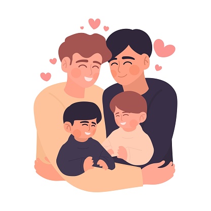 Illustration of a gay couple or married couple and their children
