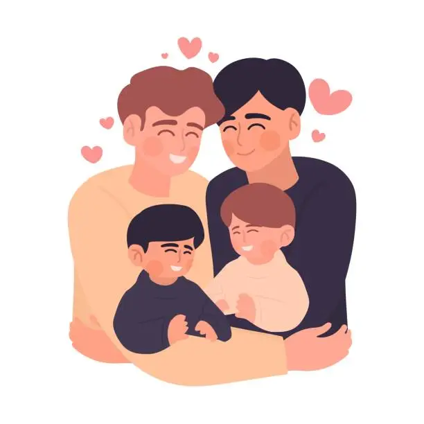 Vector illustration of Illustration of a married gay couple with their children