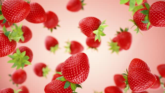 Fresh Strawberries floating against red background
