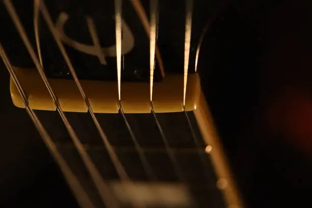 Close up of the neck of an Epiphone AlleyKat guitar that has rocked many stages. Evokes good times,...