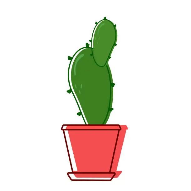 Vector illustration of Spiny cactus in a pot with sharp prickles. Vector.