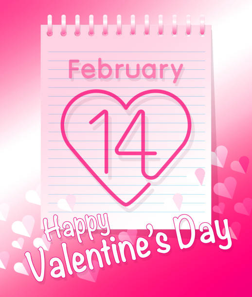 Valentine's Day - February 14 - Daily Calendar Icon in flat design style and pink background.