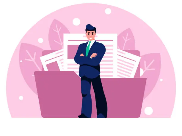 Vector illustration of Businessman working with documents