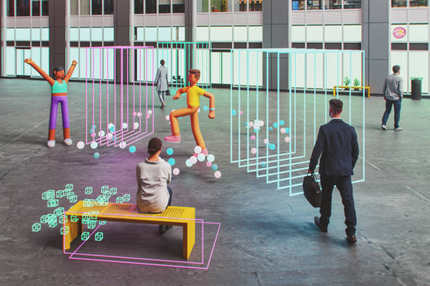istock Augmented reality with people and avatars on the street 1991140673