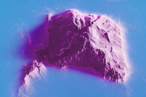 Simple wireframe of island topology. 3D generated image.