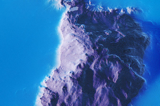 Simple wireframe of island topology. 3D generated image.