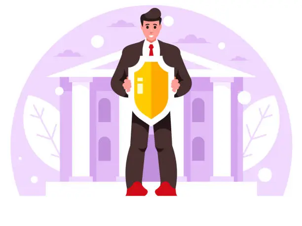 Vector illustration of Businessman with a shield